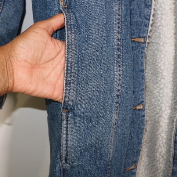 Long Denim Sherpa Lined Jacket | Size S - Picture 3 of 4